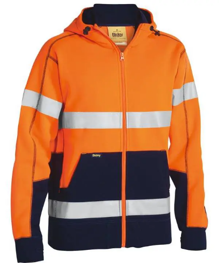 Picture of Bisley, Taped Hi Vis Zip Front Fleece - Orange Navy Size XS
